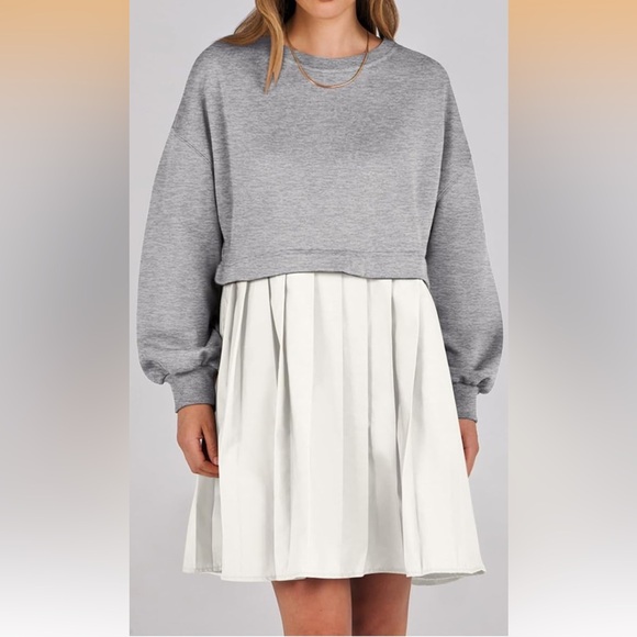 anrabess Dresses & Skirts - NWT sweatshirt oversized pleated dress gray and white
